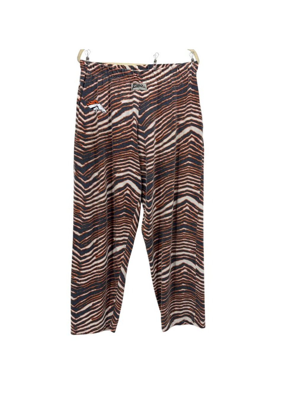 Vintage Zubaz Mens Large Pants Zebra Print Denver Broncos Pull On Blue Orange